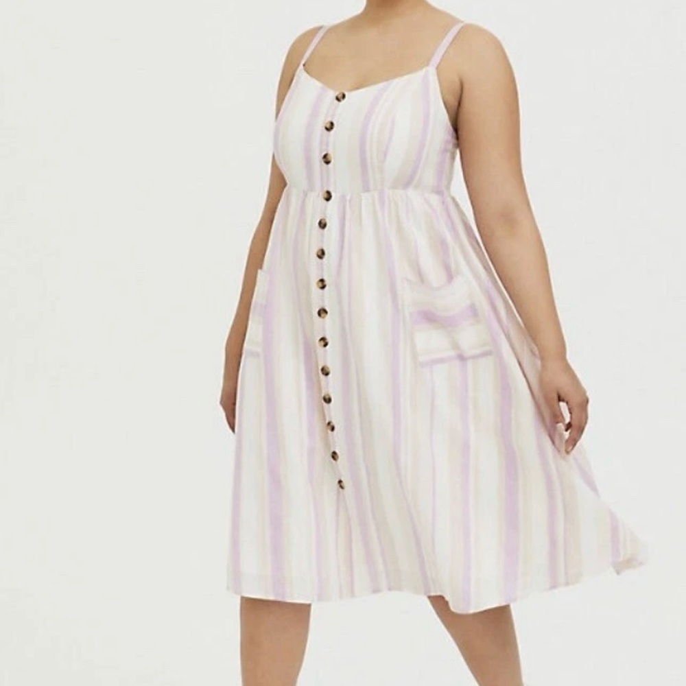 Torrid Multi Stripe Linen Midi Dress – Size 00 / 10 – NWT